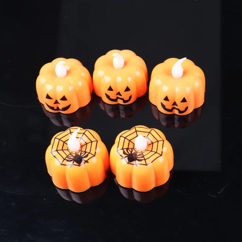 Lianfudai New Pumpkin Candle Lights Halloween Decoration Lights Warm White Spider Halloween Home Decoration Accessories