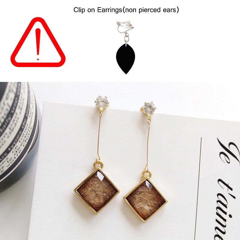 sengpan Simple Elegant Transparent Crystal Clips on Earring Without Non Piercing Vintage No Ear Hole Square Rhombus Stone Clip Earrings