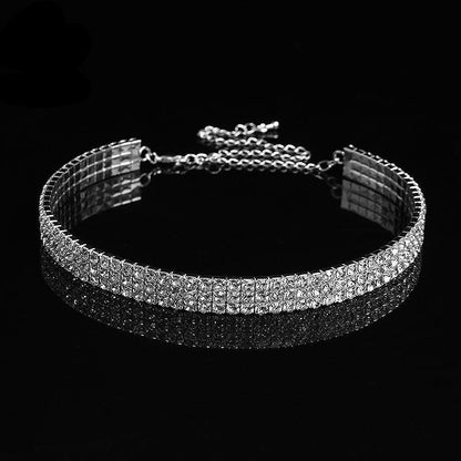 sengpan Bridal Wedding Prom 1-5 Row Rhinestone Choker Chain Necklace for Women Diamante Crystal Choker Necklace Elastic Cord