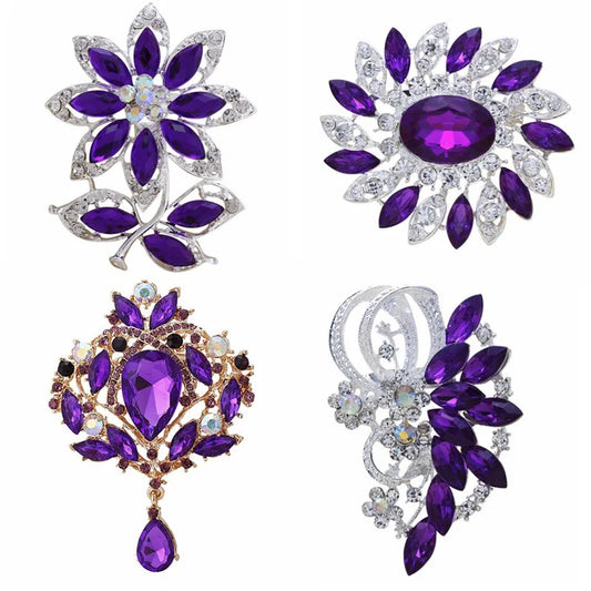 sengpan New Bride Bouquet Summer Purple Brooch Jewelry Korean Flower Crystal Rhinestone Brooch Pins Brooches For Wedding Women