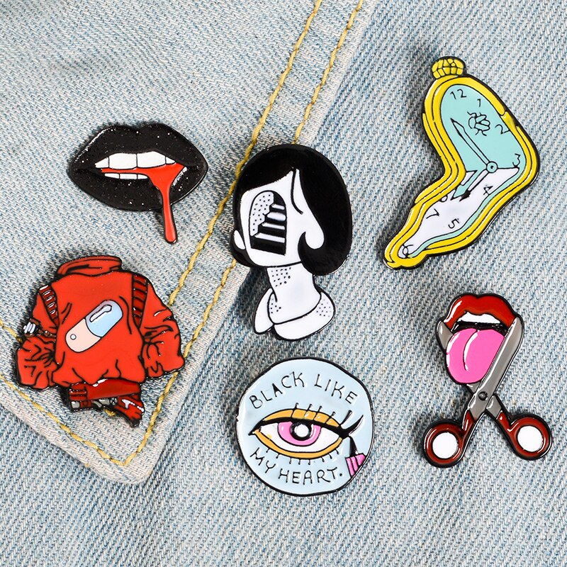 sengpan jewelry gifts for women hot sale new Fashion Scissor sisters Picasso Women Face pins Vintage Enamel pins Red Lips Mouth Time Warped Badges Jewelry Lapel pins For Men Women