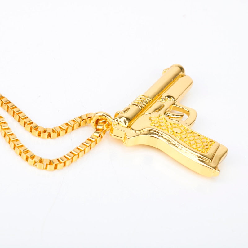 sengpan Pistol Pendants Necklaces Submachine Gun Necklace Men Hip Hop Jewelry Chain Collier