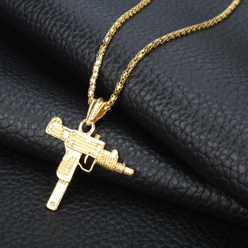 sengpan Pistol Pendants Necklaces Submachine Gun Necklace Men Hip Hop Jewelry Chain Collier