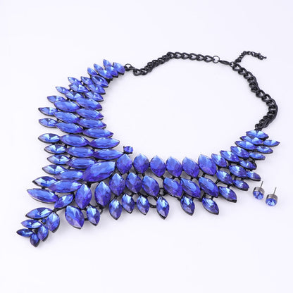 sengpan Trendy Luxury Gem Flower Crystal Fashion Long Chunky Bib Pendants Vintage Big Maxi Statement Collar Necklace