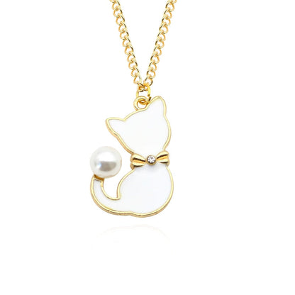 sengpan Fashion Enamel Cat Pearl Tail Choker Necklace For Women Gifts Cute Animal Necklaces Pendants Jewelry Dropshipping Colar