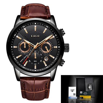 sengpan Men's Watches LIGE Top Brand Luxury Men Wrist Watch Leather Quartz Watch Sports Waterproof Male Clock Relogio Masculino+Box