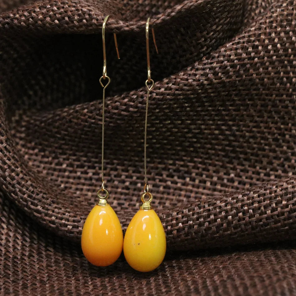 sengpan Unique design yellow baking paint glass 9*13mm long earrings fashion women party dangle eardrop jewelry B1800