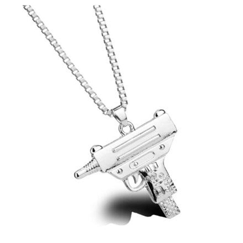 sengpan Pistol Pendants Necklaces Submachine Gun Necklace Men Hip Hop Jewelry Chain Collier