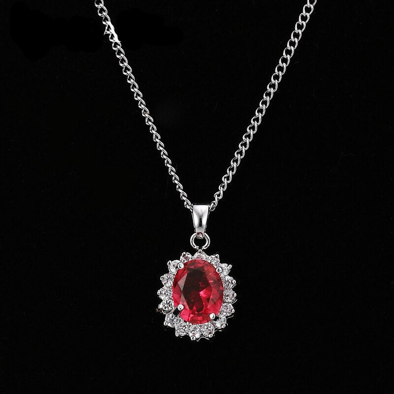 sengpan Red Cz Necklace for Wedding Bridal Gift Fashion Women Crystal Necklace Silver Color Jewelry