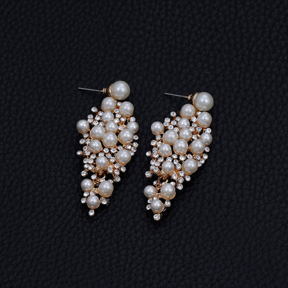 sengpan Gold Color Bridal Drop Earrings Simulated Pearl Crystal Statement Earrings for Women Wedding Party Jewelry Gift