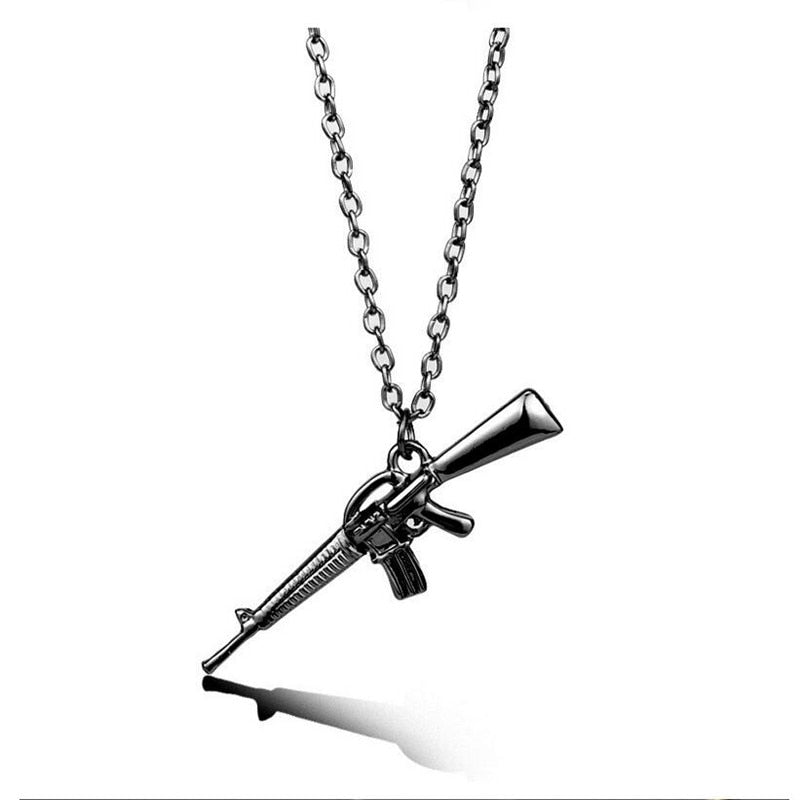 sengpan Pistol Pendants Necklaces Submachine Gun Necklace Men Hip Hop Jewelry Chain Collier