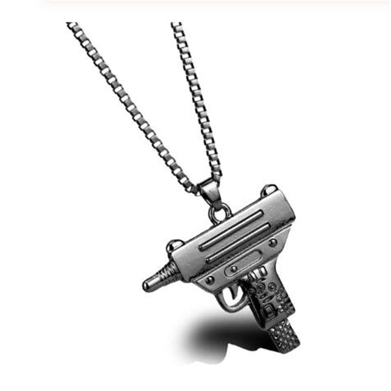 sengpan Pistol Pendants Necklaces Submachine Gun Necklace Men Hip Hop Jewelry Chain Collier