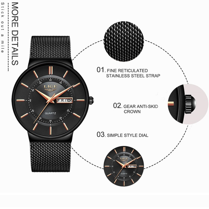 sengpan Christmas wishlist Mens Watches LIGE Top Brand Luxury Waterproof Ultra Thin Date Clock Male Steel Strap Casual Quartz Watch Men Sports Wrist Watch