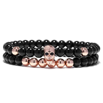 sengpan One Sets 6mm Black Energy Yoga Skull Charm Bracelet For Men Women Natural Stones Buddhist Strand Beads Bracelets Jewelry