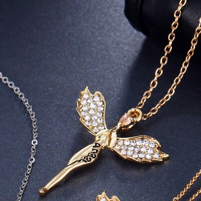 sengpan Rhinestone Encrusted Alloy Necklaces For Women Angel Wings Feather Brincos Jewelry Party Necklaces Gothic Fashion