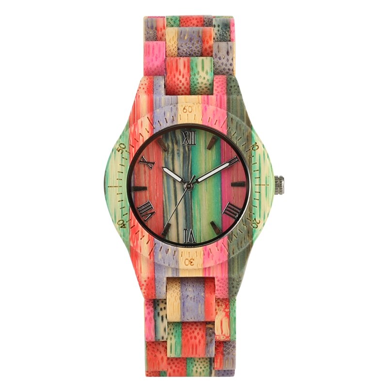 sengpan Christmas wishlist Top Luxury Colorful Wood Watch Women Quartz Full Bamboo Wooden Clock Female Candy Color Bracelet Watch Women's Wrist Reloj Mujer