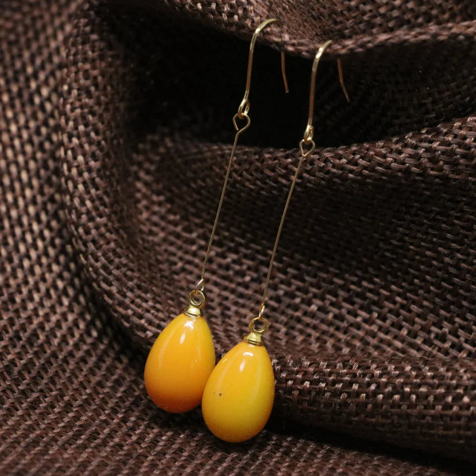 sengpan Unique design yellow baking paint glass 9*13mm long earrings fashion women party dangle eardrop jewelry B1800