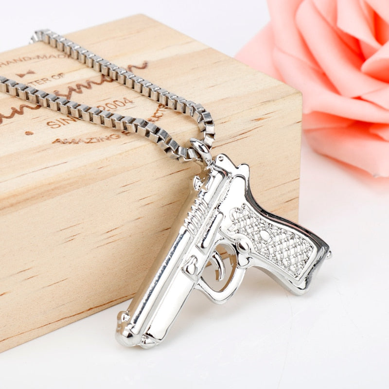 sengpan Pistol Pendants Necklaces Submachine Gun Necklace Men Hip Hop Jewelry Chain Collier