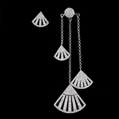 sengpan - Luxury Silver-Color With AAA+ CZ Sector Shape Long Tassel Dangle Drop Earrings for Women