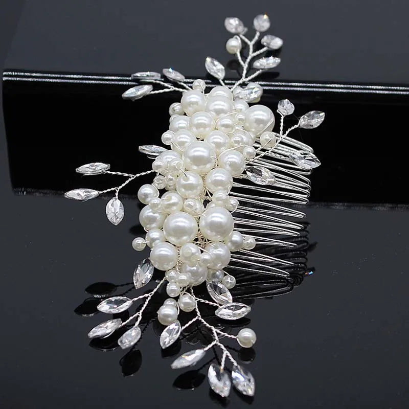 sengpan Bridal Hair Accessories Crystal Peals Hair Combs Wedding Hair Clips Accessories Jewelry Handmade Women Hair Ornaments Headpieces