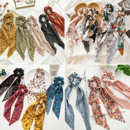 sengpan New Fashion Print Bow Scrunchies Hair Ribbon For Women Elastic Hair Band Girls Horsetail Hair Ties Hair Accessories