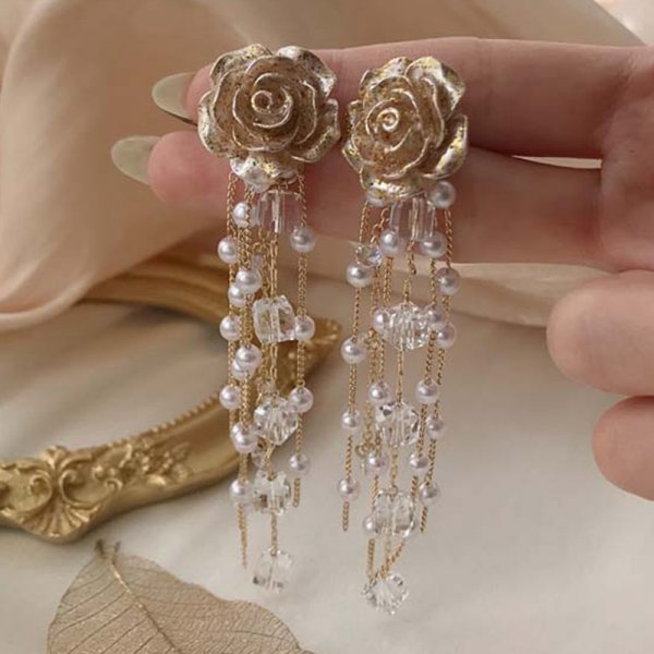 sengpan  gifts for her Trend Simulation Pearl Long Earrings Female Moon Star Flower Rhinestone Wedding Pendant Earrings Fashion Korean Jewelry