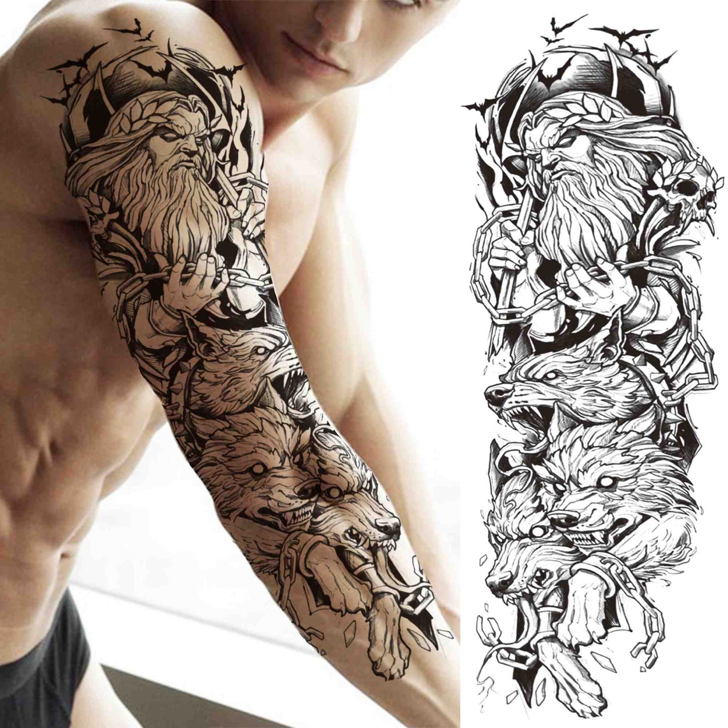 sengpan western jewelry for women Sexy Wolf Full Flower Arm Temporary Tattoo Stickers For Men Body Art Sleeve Tattoo Decals Girl Women Waterproof Tatoo Fox Legs