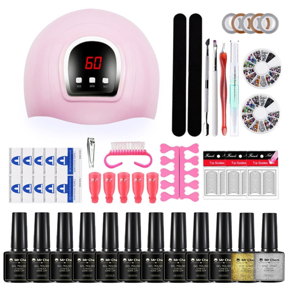 sengpan Nail Set 120W UV LED Lamp Dryer 18/12PCS Nail Gel Polish Kit Soak Off Manicure Set Electric Nail Drill Tools Set uñas