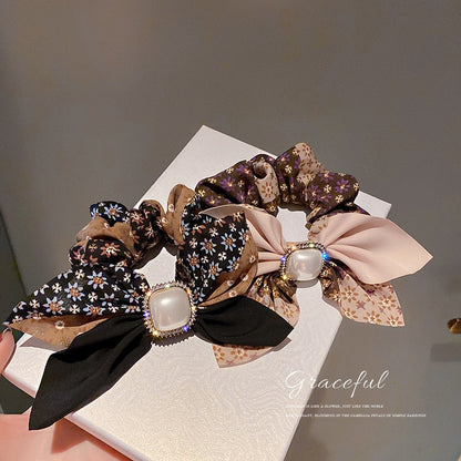 sengpan Women Girl Hair Ties Elastic Bands Camellia Plaid Flower Floral Pearl Bow Knot Scrunchies Korean Head Accessories Wholesale