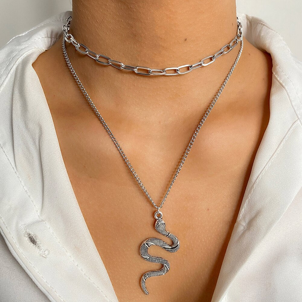 sengpan jewelry gifts for women hot sale new Vintage Metal Chain Snake Pendant Necklace Punk Animal Snake Twist Chain Collar Pendant Necklace Women's Fashion Jewelry