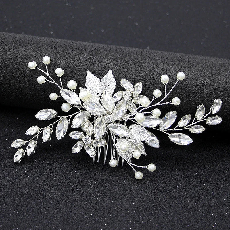 sengpan Pearl Crystal Wedding Hair Combs Hair Accessories for Bridal Flower Headpiece Headbands Women Bride Hair ornaments Jewelry