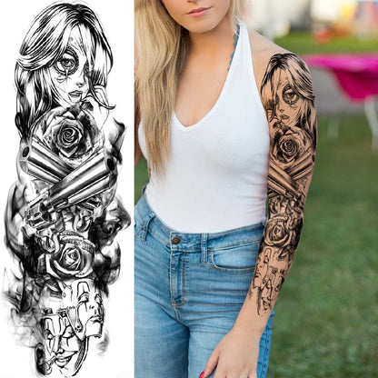 sengpan Sexy Full Arm Temporary Tattoos Sticker For Women Men Adult Gun Nun Vines Realistic Fake Tattoo Sleeves Large Tatoos Paste