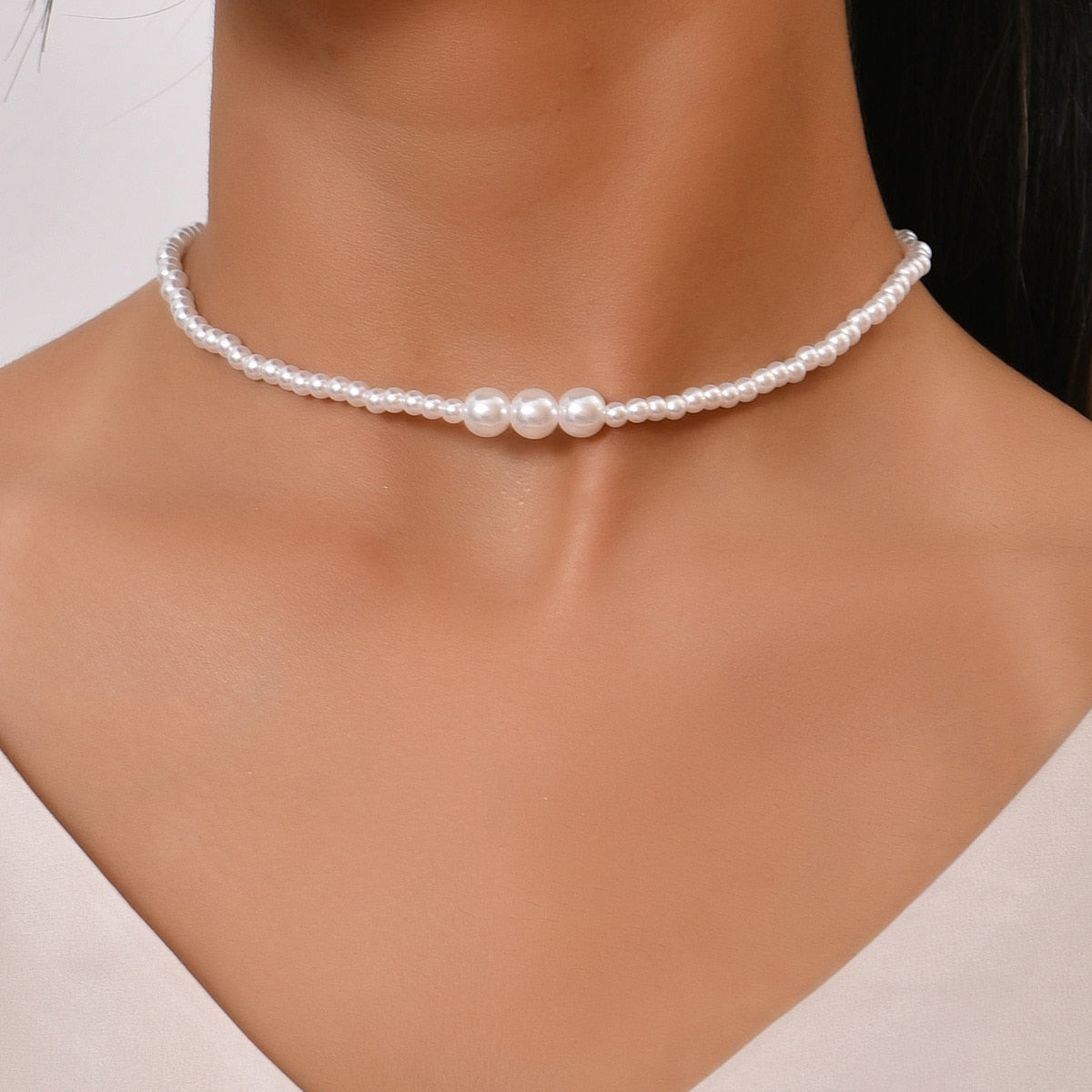 sengpan bridal jewelry set for wedding   Trend Elegant Jewelry Wedding Big Pearl Necklace For Women Fashion White Imitation Pearl Choker Necklace