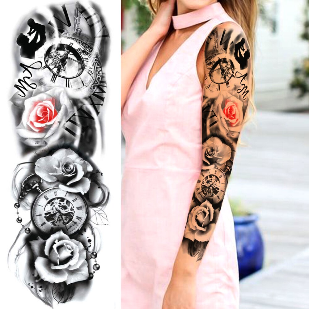 sengpan western jewelry for women Sexy Wolf Full Flower Arm Temporary Tattoo Stickers For Men Body Art Sleeve Tattoo Decals Girl Women Waterproof Tatoo Fox Legs