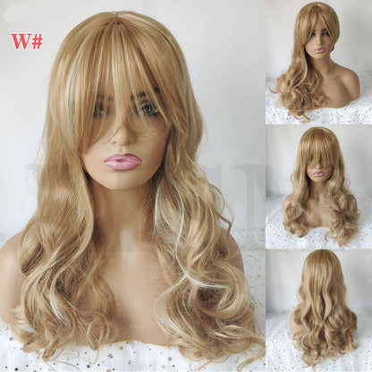 sengpan New Women Ombre Synthetic Wig Bangs Pelucas De Mujer Bigoudis Cheveux Pour Femme Ocsplay Wigs Fashion Progressiva Cabelo