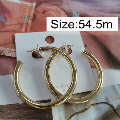 sengpan INS Gold Color Brass Hoop Huggies Earrings Small Large Circle Hoops CC Shape Statement Earrings Women Girls Unique Metal Jewelry