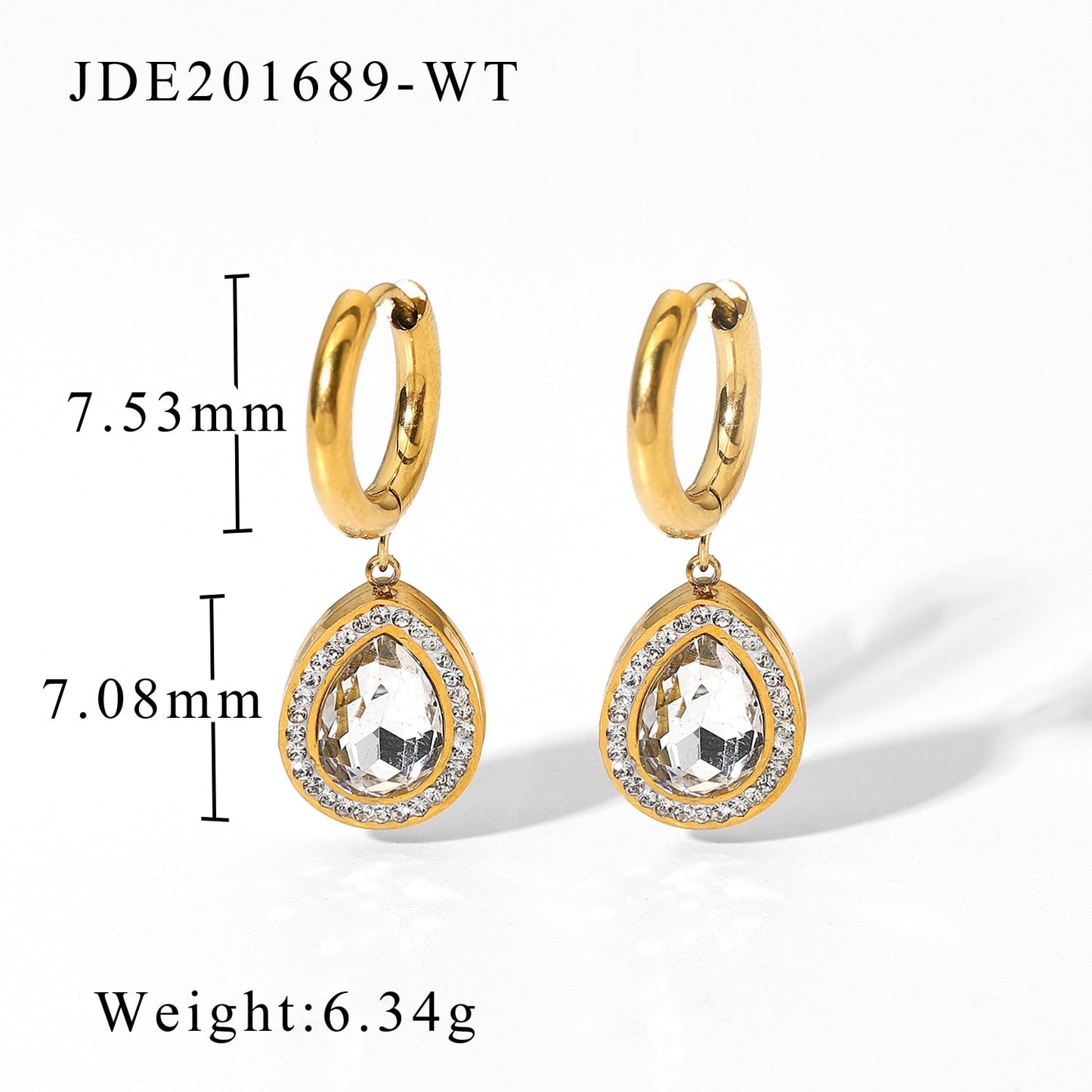 sengpan Elegant Zircon Waterdrop Crystal Glass Pendant Huggie Earrings For Women Girls Stainless Steel Hoop Earrings Jewelry