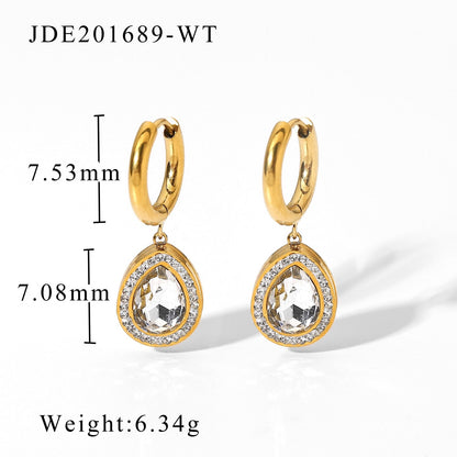 sengpan Elegant Zircon Waterdrop Crystal Glass Pendant Huggie Earrings For Women Girls Stainless Steel Hoop Earrings Jewelry