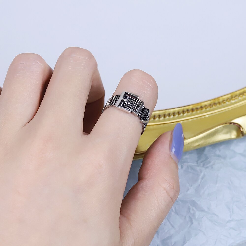 sengpan Ins Korea Retro Old Belt Couple Ring Punk Index Finger Ring Wild Personality Creative Men and Women Jewelry