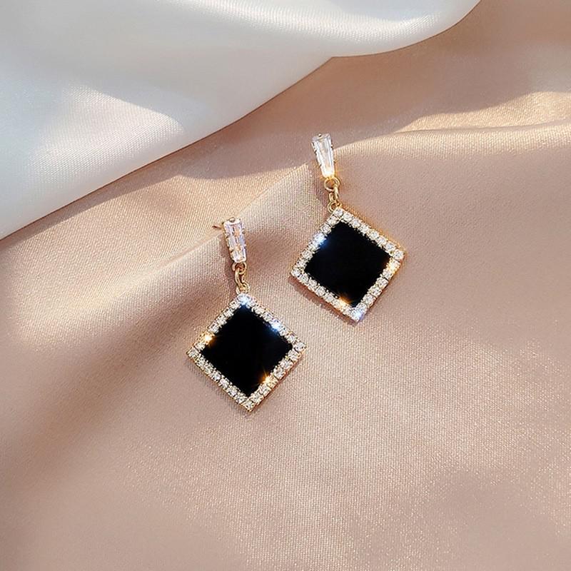 sengpan Christmas gifts ideas Personality Black Geometric Compact And Simple Net Red Temperament Earrings Rhinestones All-match Women's Gift Earrings Jewelry