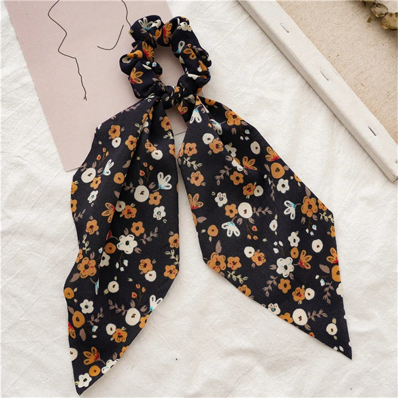 sengpan New Fashion Print Bow Scrunchies Hair Ribbon For Women Elastic Hair Band Girls Horsetail Hair Ties Hair Accessories