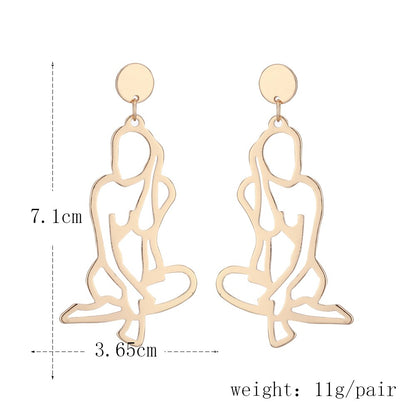 sengpan 6YM New Fashion  Punk Style Gold Color Metal  Body Hollow Out Drop Earrings for Women Girl Wedding Jewelry Gifts Wholesale