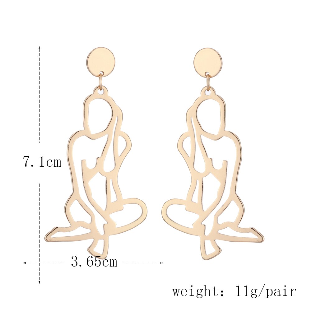 sengpan 6YM New Fashion  Punk Style Gold Color Metal  Body Hollow Out Drop Earrings for Women Girl Wedding Jewelry Gifts Wholesale