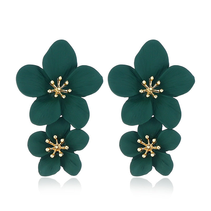 sengpan Double layer Flower Earrings for Women Wedding Party Boho Jewelry Statement Dangle Drop Big Earrings Boucle D'oreille Femme