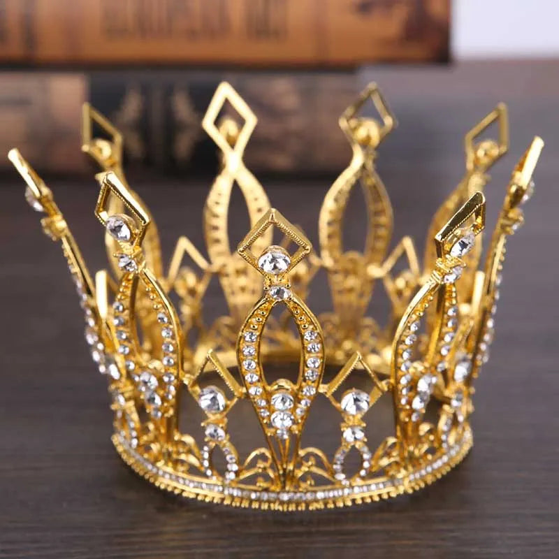 sengpan Baroque Golden Crown King Queen Circle Crystal Hair Ornaments Birthday Wedding Jewelry Hair Accessories Tiara Party