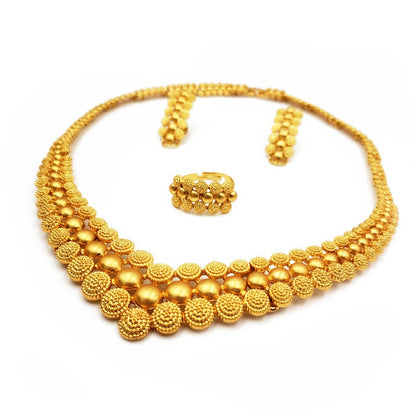 sengpan bridal jewelry set for wedding Nigeria Dubai Gold color jewelry sets African bridal wedding gifts party for women Bracelet Necklace earrings ring set collares