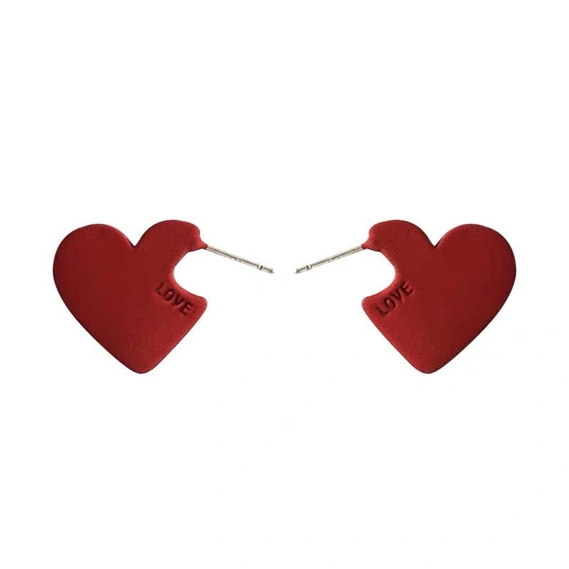 sengpan New Korean TV Star Metal Elegant Red Love Heart Stud Earrings For Women Cute Boucle D'oreille Gifts Party Jewelry Yellow Blue