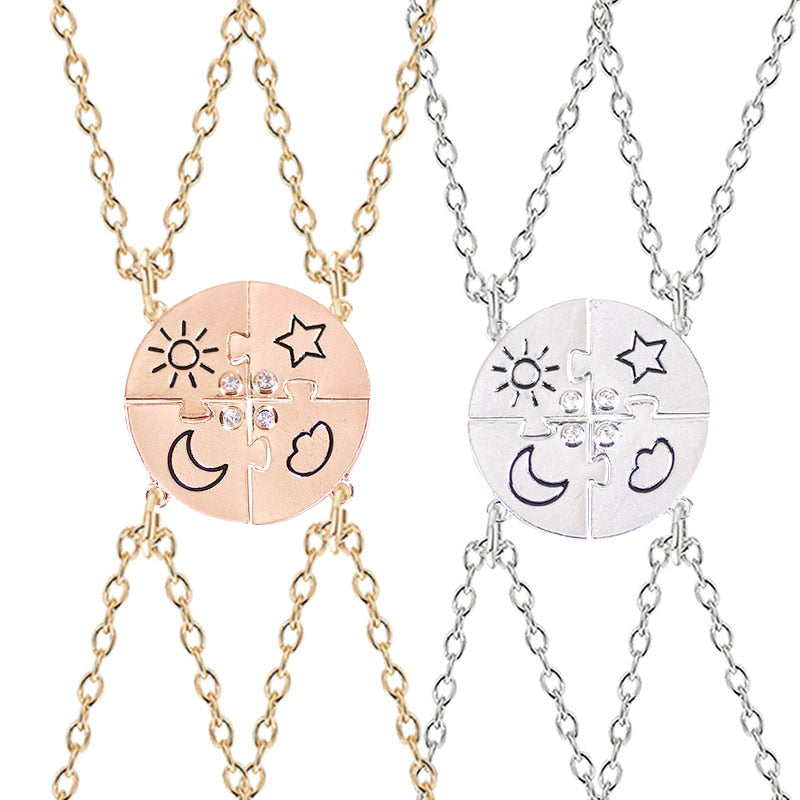 sengpan New Four-piece Star Moon Necklace Best Friend Cloud Pendant Sisters Friendship Necklace Fashion Men And Women Jewelry Gifts