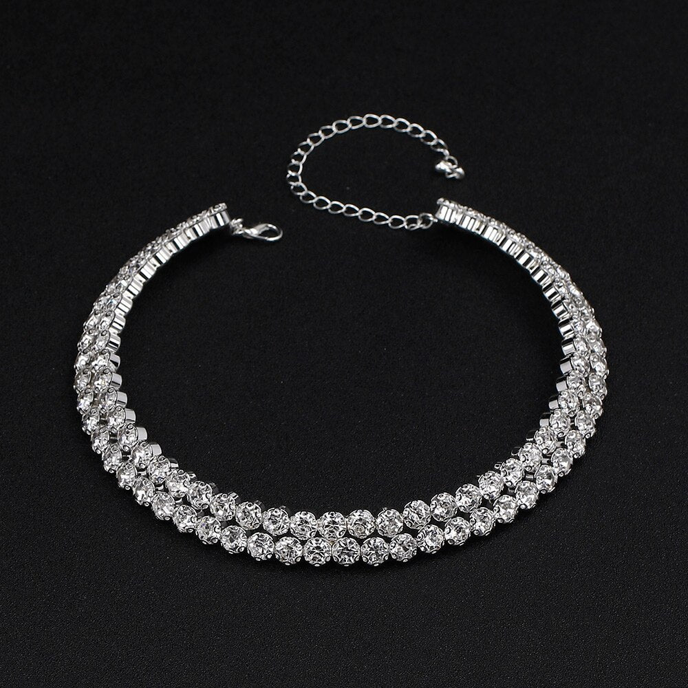 sengpan Women Diamante Rhinestone Choker Necklace Silver Color Wedding Bridal Party Crystal Collar Choker Chain Necklace Jewelry