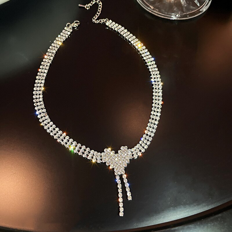 sengpan western jewelry for women Love Heart Rhinestone Necklace Earrings For Women Geometric Tassel Crystal Weddings Banquet Jewelry Sets